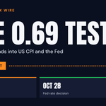 AUD/USD "0.69 test" header card showing the 0.69 support line, US CPI on Oct 14 and the Fed decision on Oct 28, with AUD and USD badges